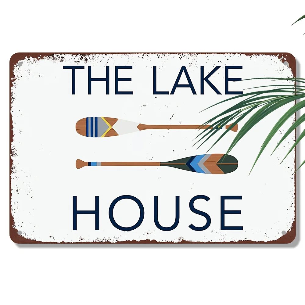 Vintage Lake House Metal Tin Sign, Wall Decor, Rustic Cabin Decorative Plaque, Multifunctional Life No Power Neede