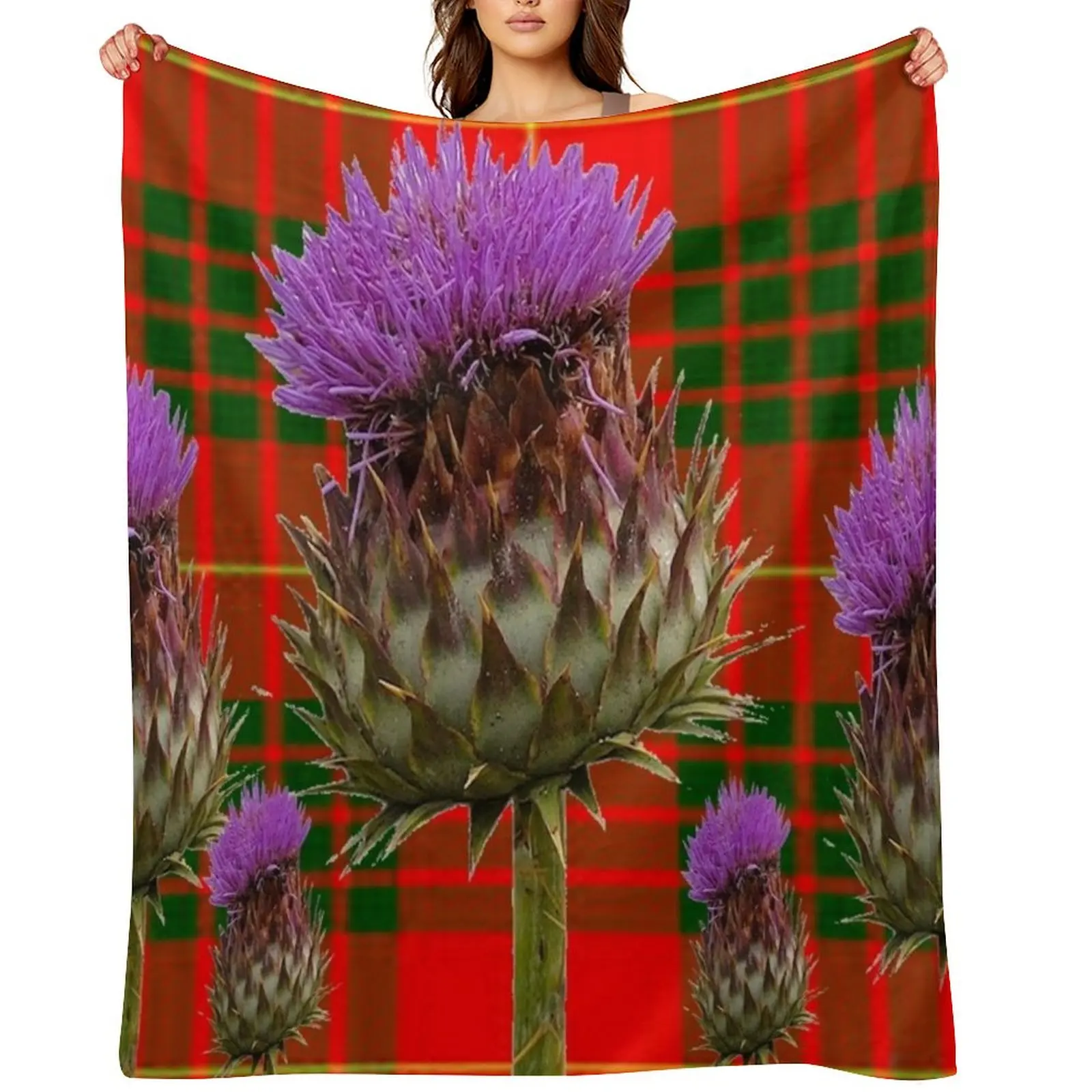 

ROW OF THISTLE ON SCOTTISH CAMERON TARTAN ART Throw Blanket Plush Luxury Thicken Hairy wednesday Blankets