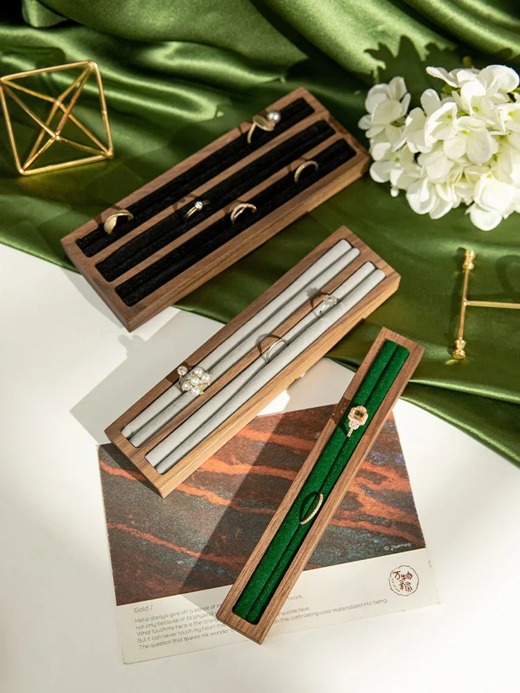 Creative Ring Frame with Walnut Soft Bag, Multi-slot Display Props, Shopping Mall Counter, Velvet, Black, Gray, Green