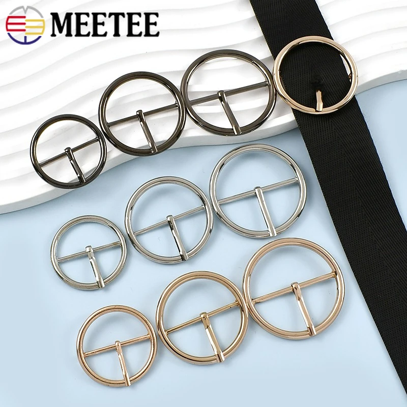 

4Pcs Meetee 20-70mm Metal Belt Buckle Round Pin Buckles Bag Strap Tri-Glide Slider Webbing Adjust Hook DIY Hardware Accessories