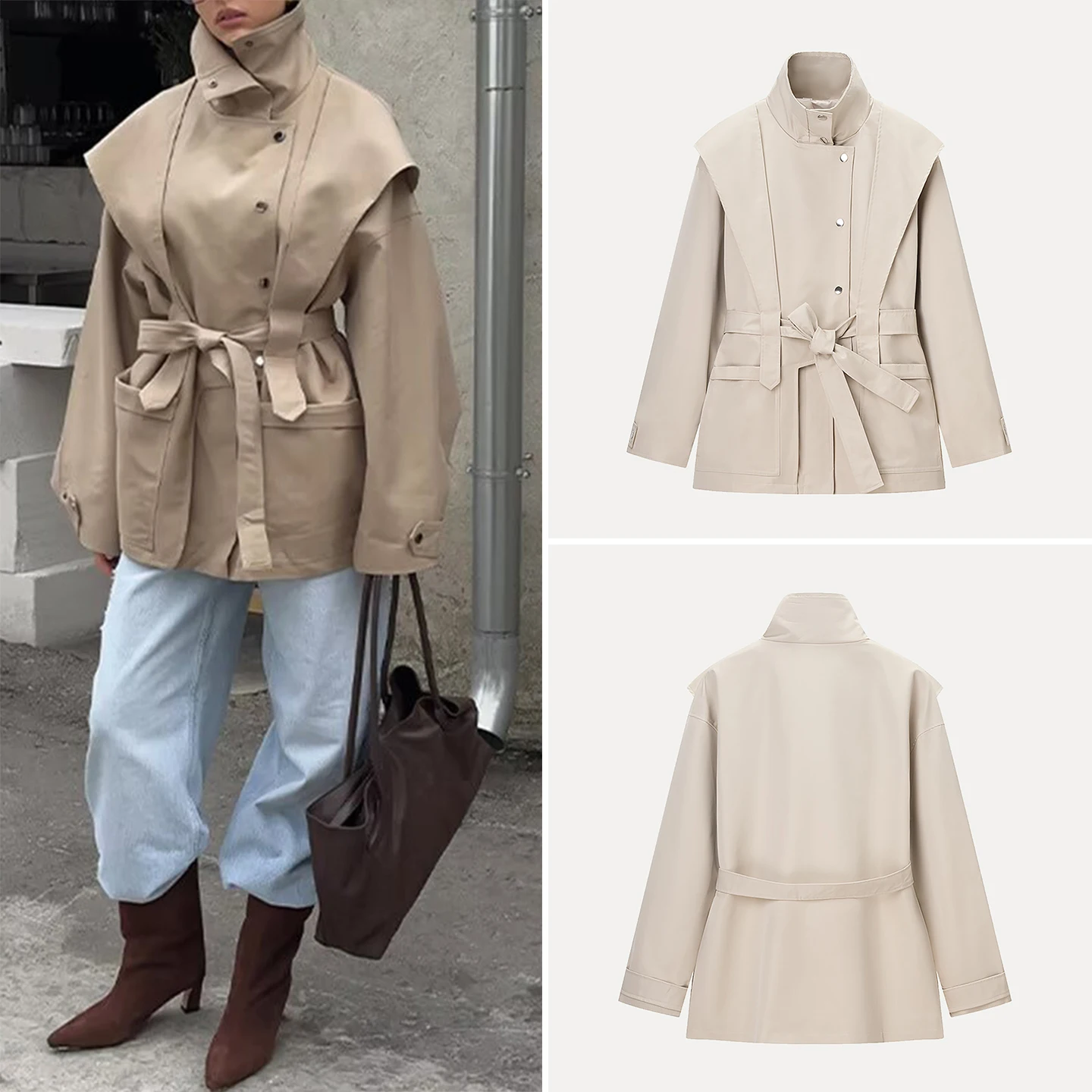 เสื้อโค้ทผู้หญิงสไตล์เรียบง่ายสำหรับฤดูใบไม้ร่วงปี 2025 เหมาะสำหรับใส่ทำงานหรือใส่ลำลอง  แบบตรงยาว  ป้องกันลม  สไตล์นักขี่มอเตอร์ไซค์