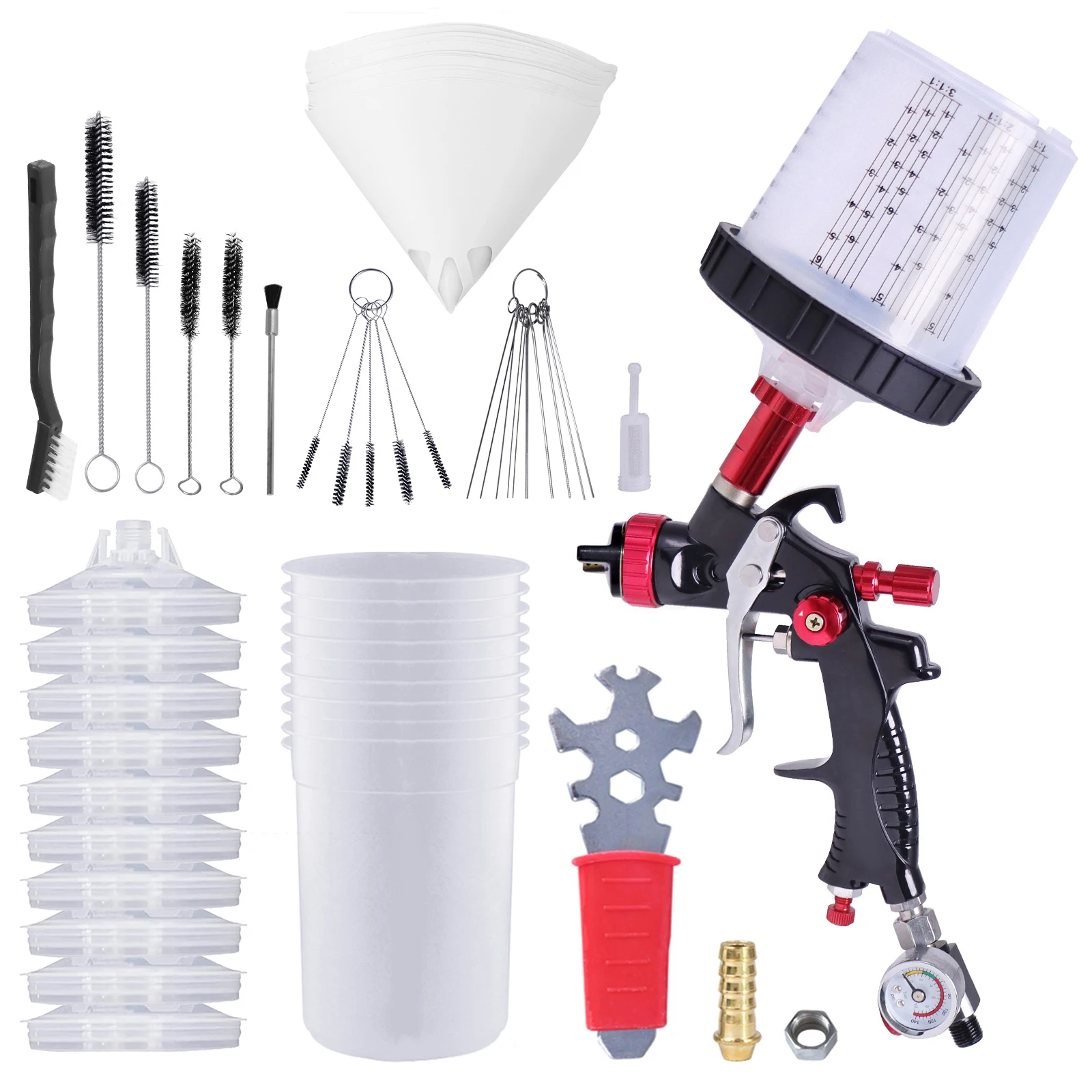 Professional HVLP Gravity Feed Spray Gun 1.3mm Nozzle High Atomization Pneumatic Paint Sprayer with 600ML Disposable Paint Cup