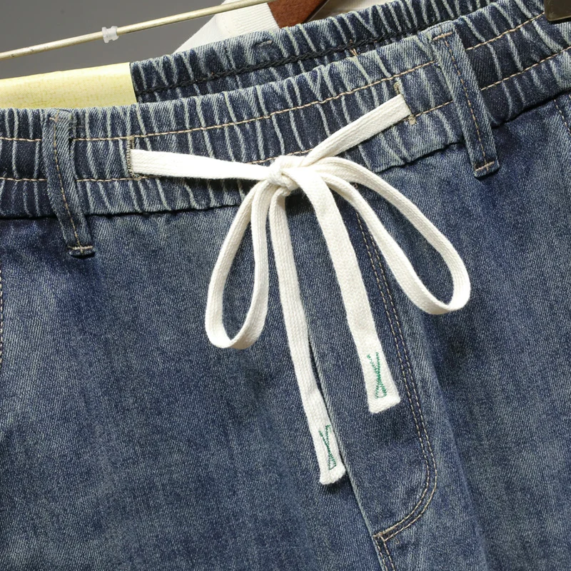 2024 Spring and Summer Retro Blue Stretch Jeans Men's Fashionable Elastic Waist Scratch Trendy All-Match Loose Trousers