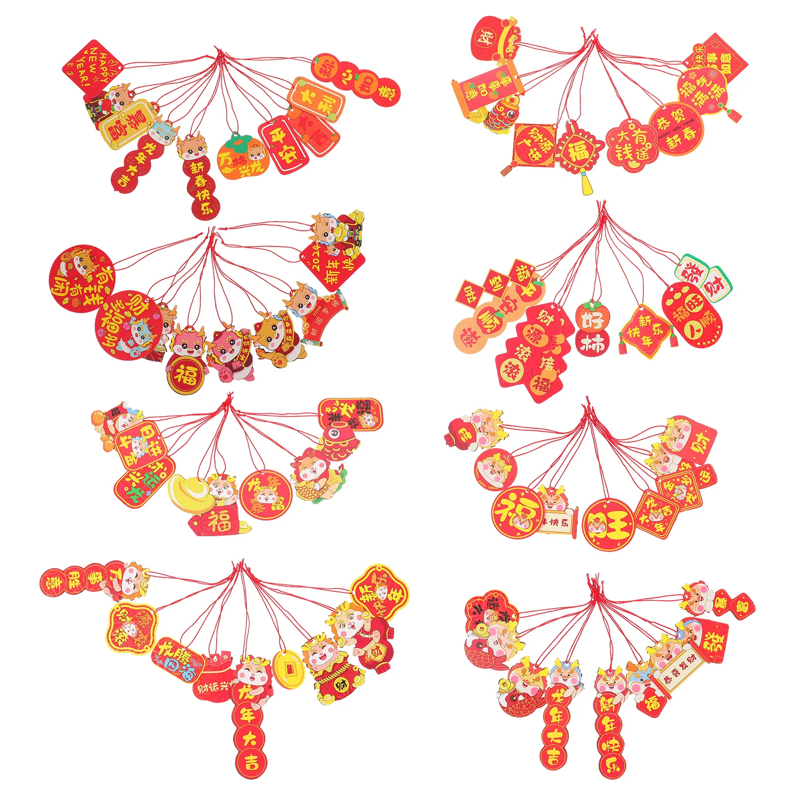 

4 set Chinese New Year Hanging Decoration Set 2024 Year Of Dragon Bonsai Car Tree Door Window Pendant Spring Festival Wall Decor