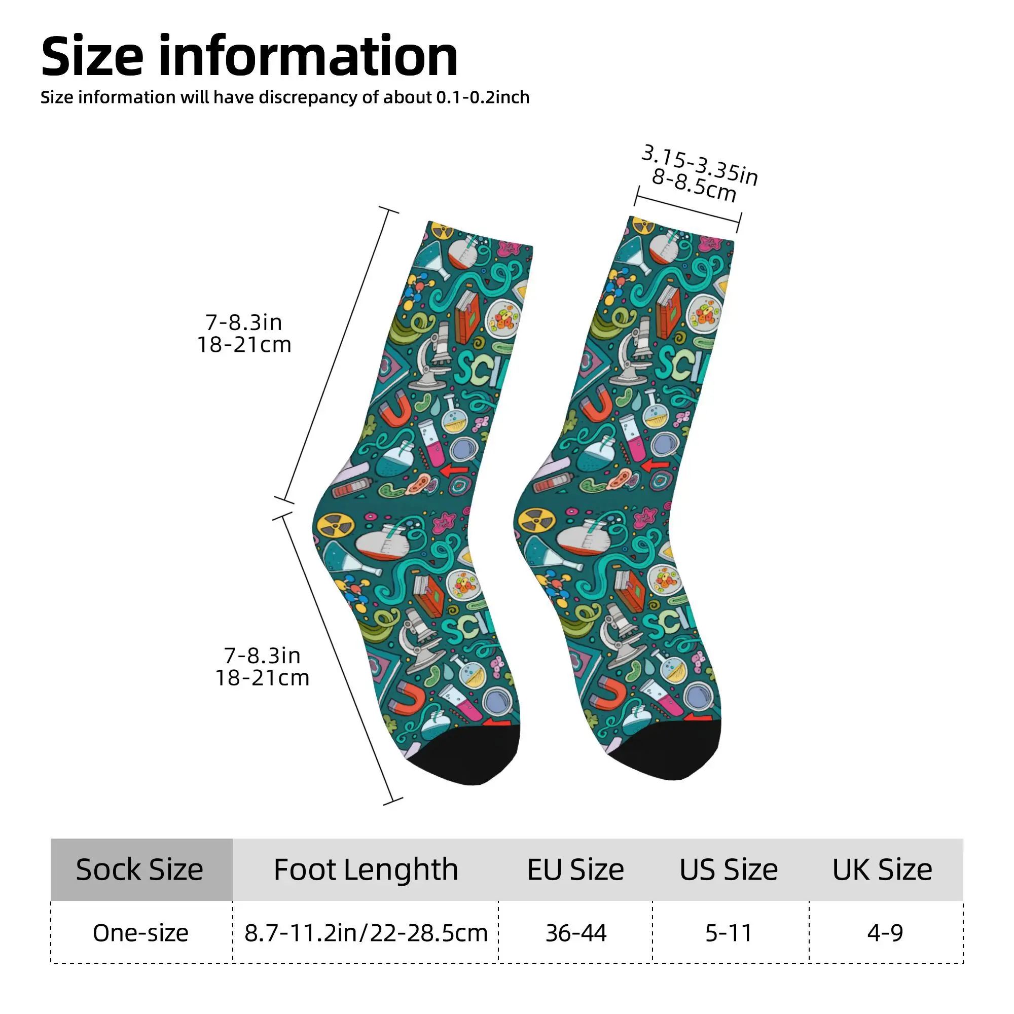 1pc Cartoon Science Symbols  Printed Men's Socks Novelty Hip Hop Harajuku Pattern Crew Sock Casual Gift