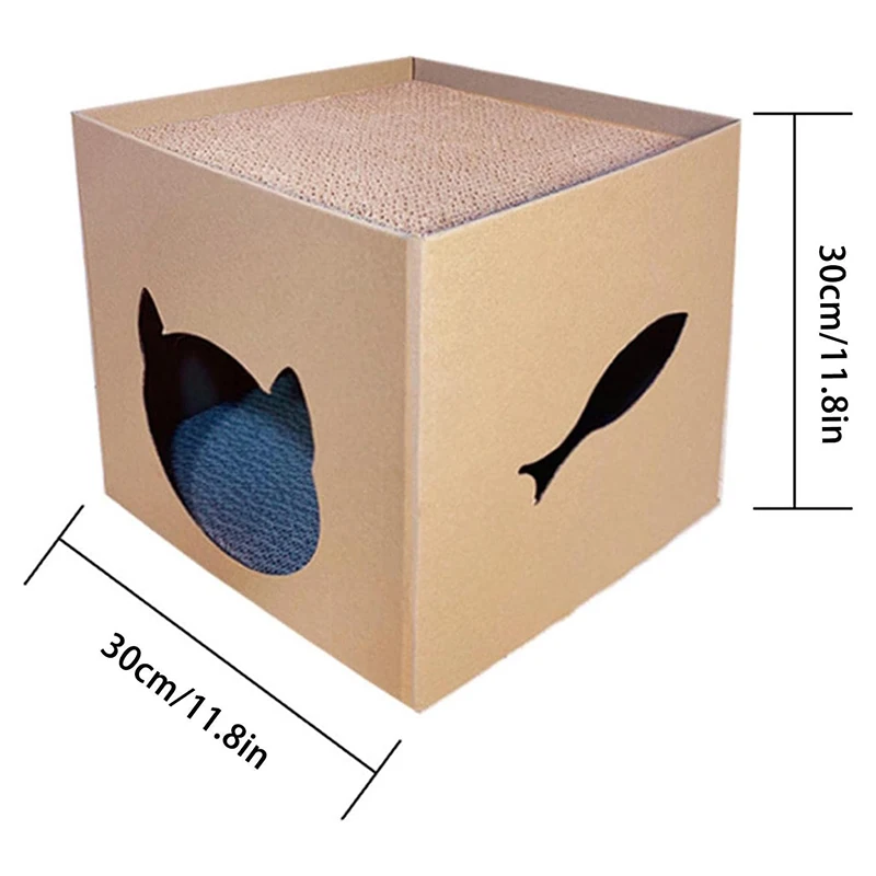 Cardboard Scratch House - Cat Scratch Box Cat Playhouse Cat Scratcher Cat And Kitten Scratch Toy Universal