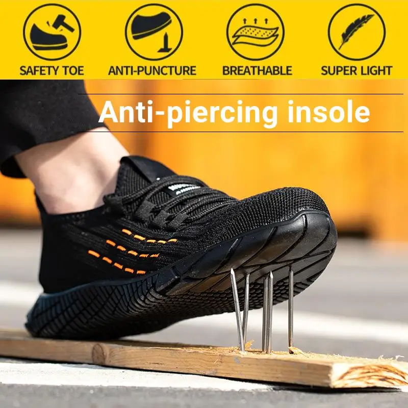 Safety Shoes Anti-Smashing Steel Toe Puncture Proof Insole Work Construction Lightweight Breathable Fabric Men Women Sneakers