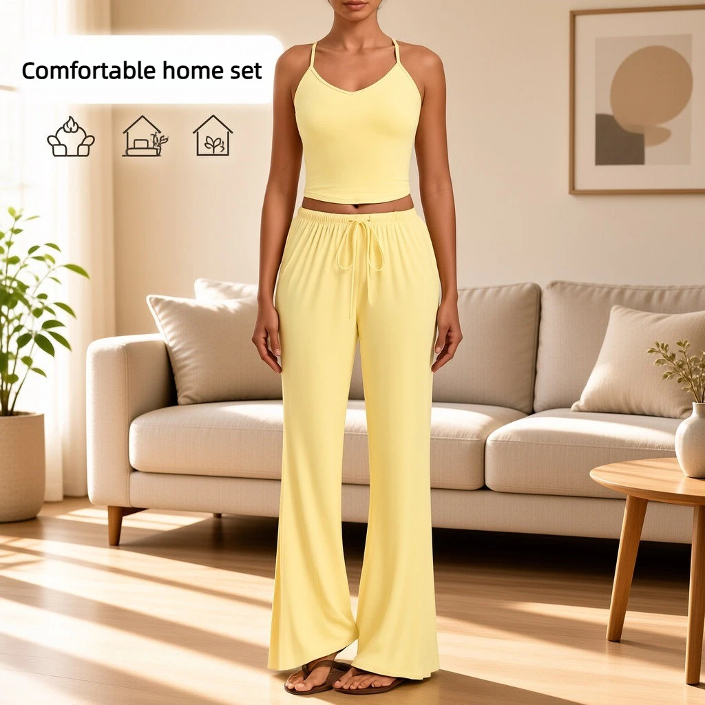 Vest Yoga Sets Quick-drying Back Sling Drawstring Elastic Waist Pants Sports Suit Outdoor Casual Walking Fitness Wear Home Wear