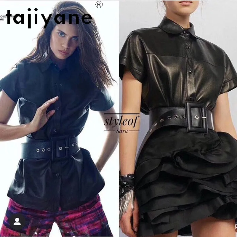 TAJIYANE 100% Top Layer Sheepskin Genuine Leather Jacket Women Black Shirt Jackets of Woman Coat Belted Leather Outwears Jaqueta