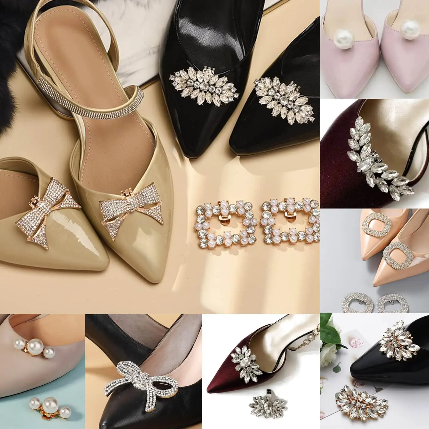 

1PC Shoe Clips Rhinestone Wedding Bride Shoes Decoration Women High Heel Shoe Charms Jewelry Bows Pearl Shoes Accessories