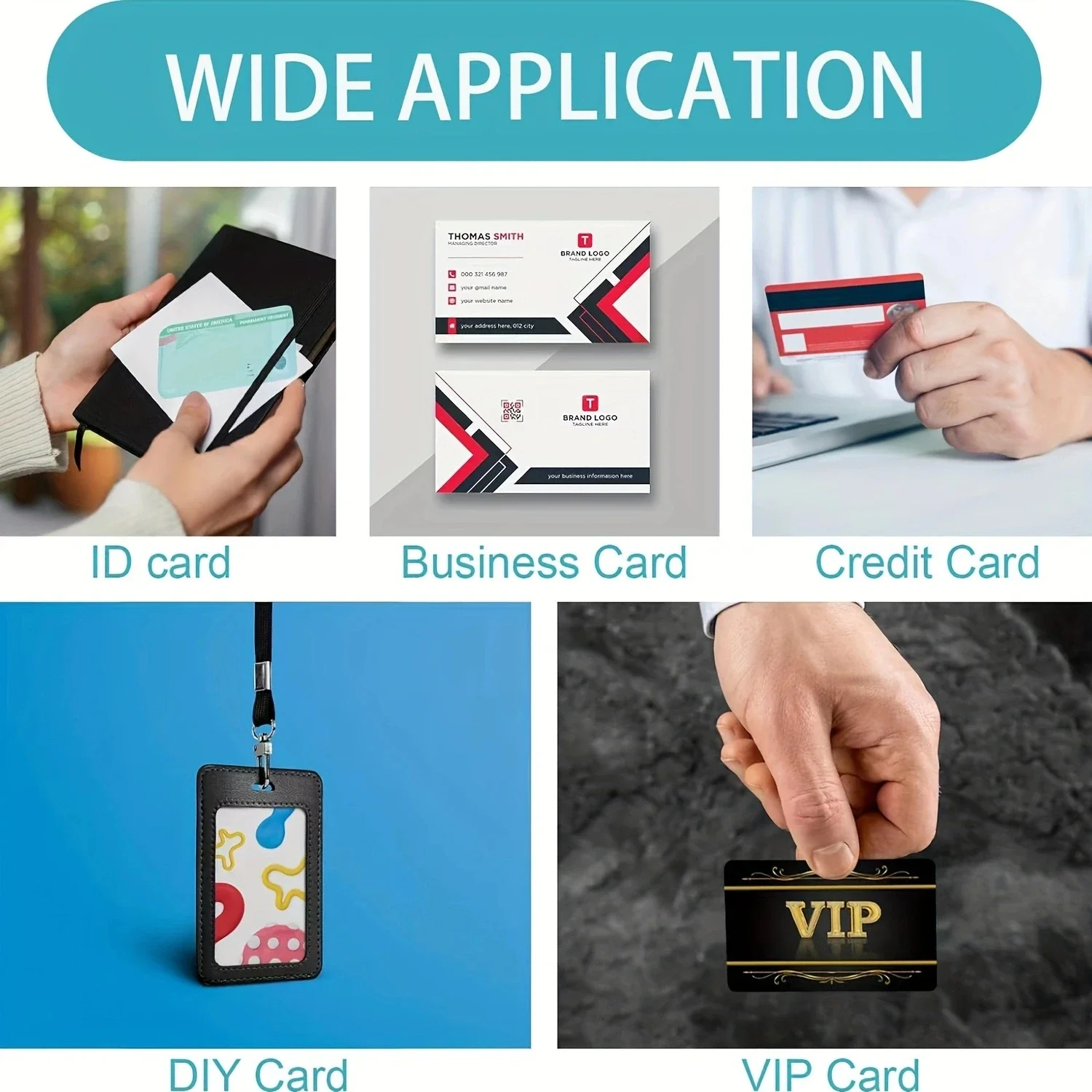 50 قطعة عالية لامعة فارغة بولي كلوريد الفينيل بطاقة الأعمال تصميم شعار اسم شكرا لك بطاقة الهوية مقاوم للماء وطباعة مزدوجة الجوانب وليس بطاقات NFC