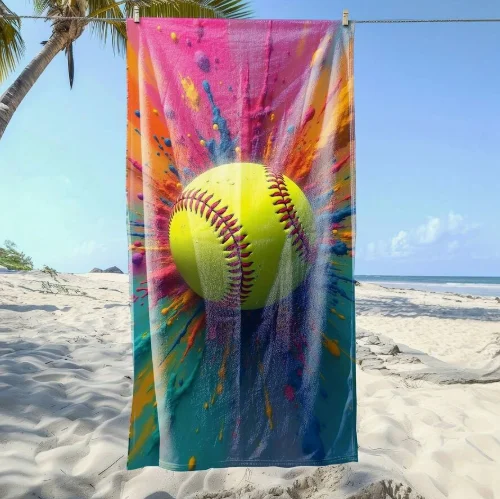 Soft Comfortable Softball Splash Paint Beach Towel Dry Large Size Summer Beach EssentialsTravel Essentials Travel Accessories