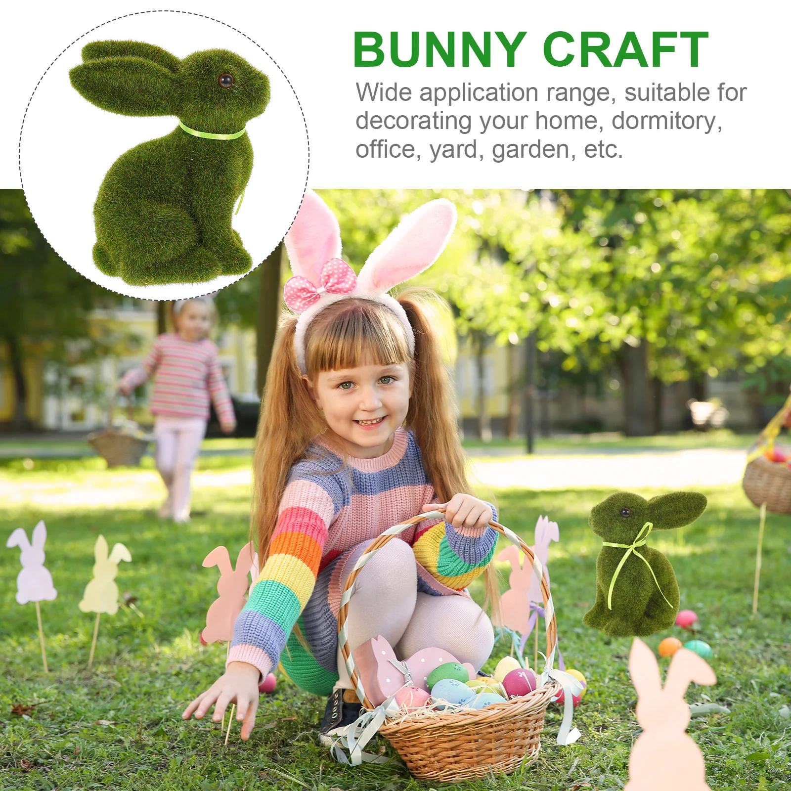 

Simulated Rabbit Ornament Mini Figurines Adorable Bunny Table Decor Flocking Crafts Home Office Yard Garden Statue