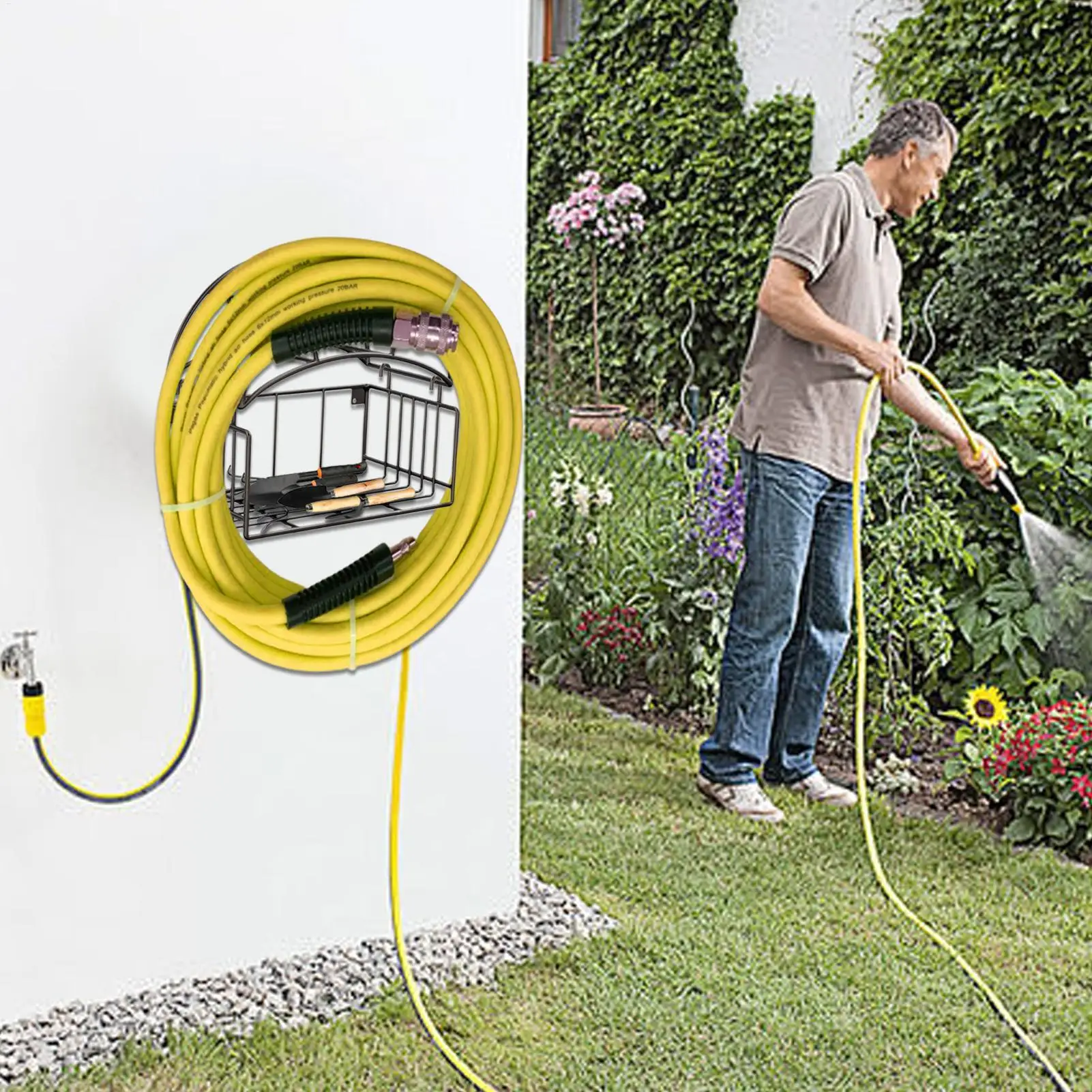 Hose Hanger Wall Mount Garden Hose Holder Wall Mount Heavy Duty Pipe Shelf Rack for Outdoor Pool Extension Cords Garage Outside