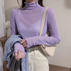 New Transparent Women Edible Tree Fungus Blouse 6 Colors Female Bottoming Blouses Kawaii T Shirt Elastic Shirt Tops Y2k Clothes