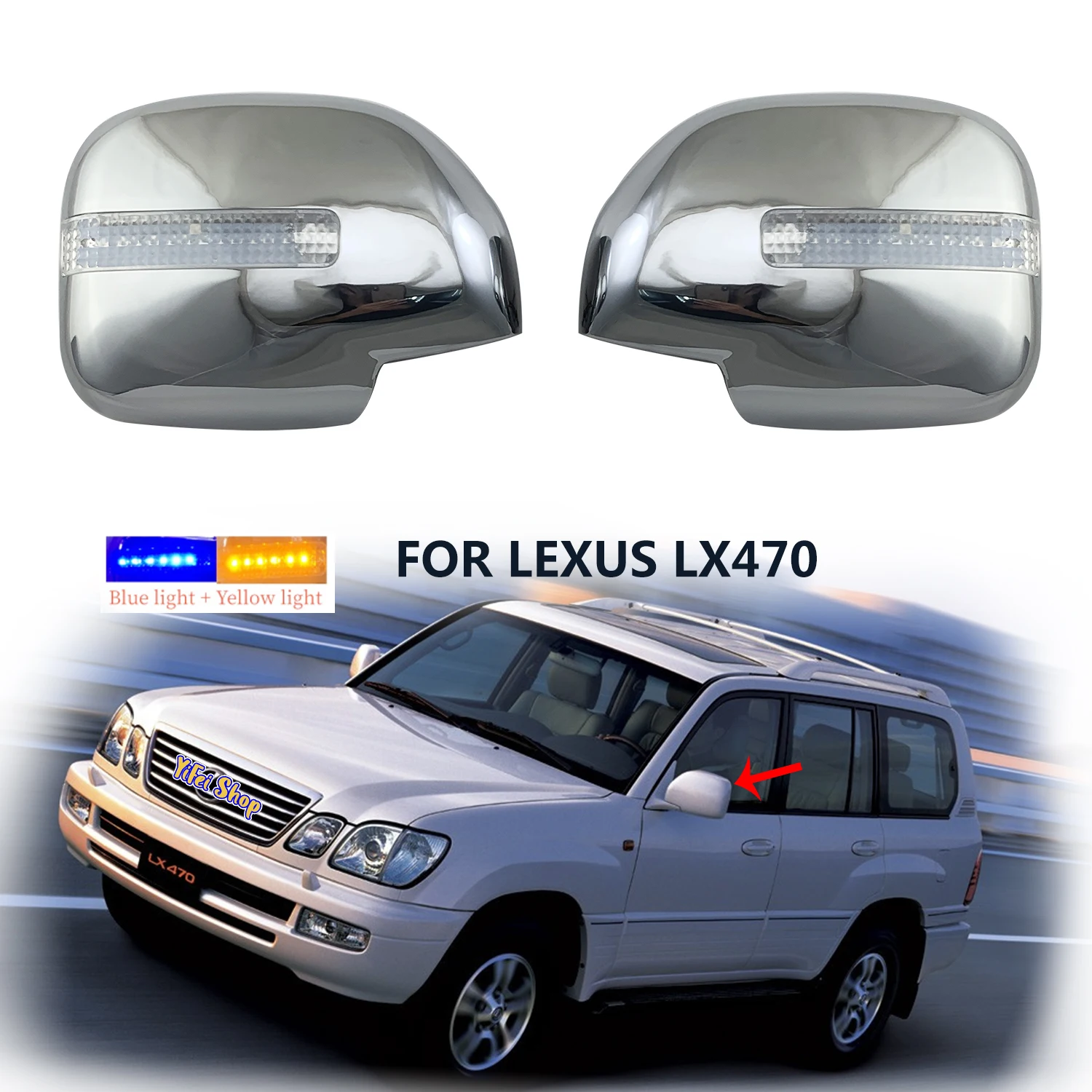 2pcs Car ABS Chrome Accessories Plated 1996-2007 For LEXUS LX470 Door Rearview Mirror Cover With LED