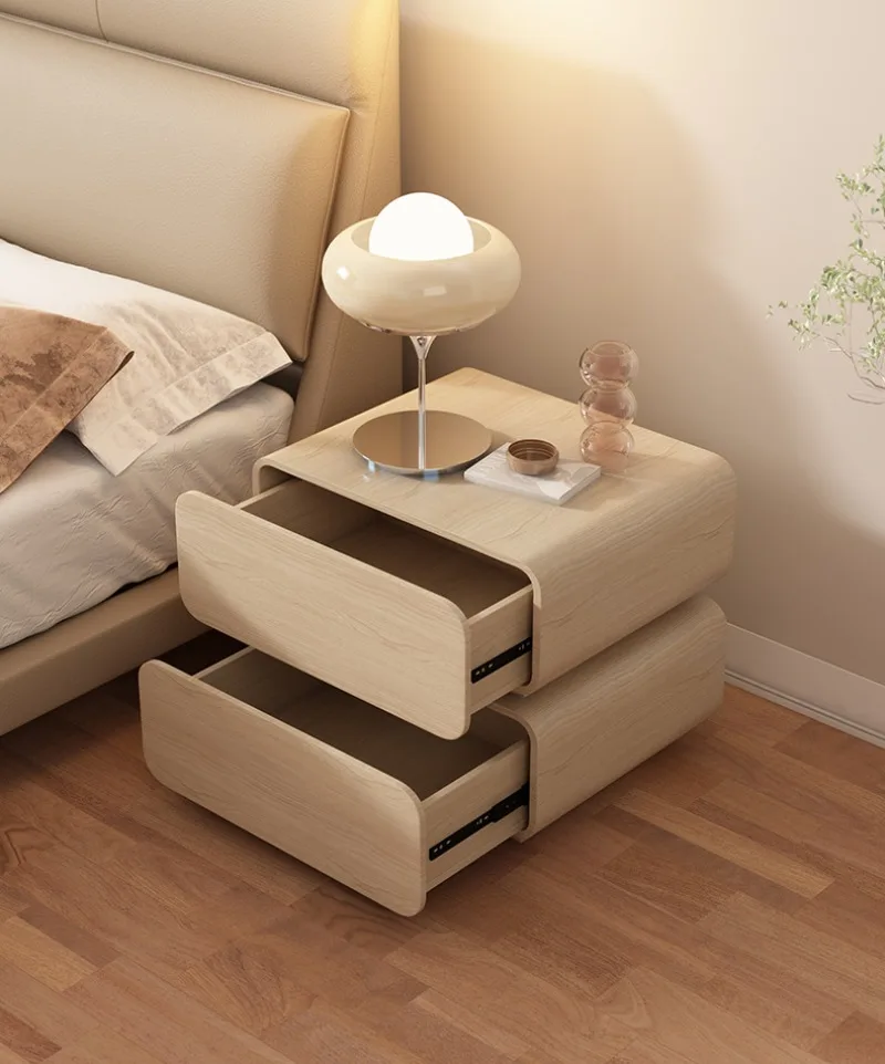 Cream style all solid wood bedside table Italian light luxury minimalist
