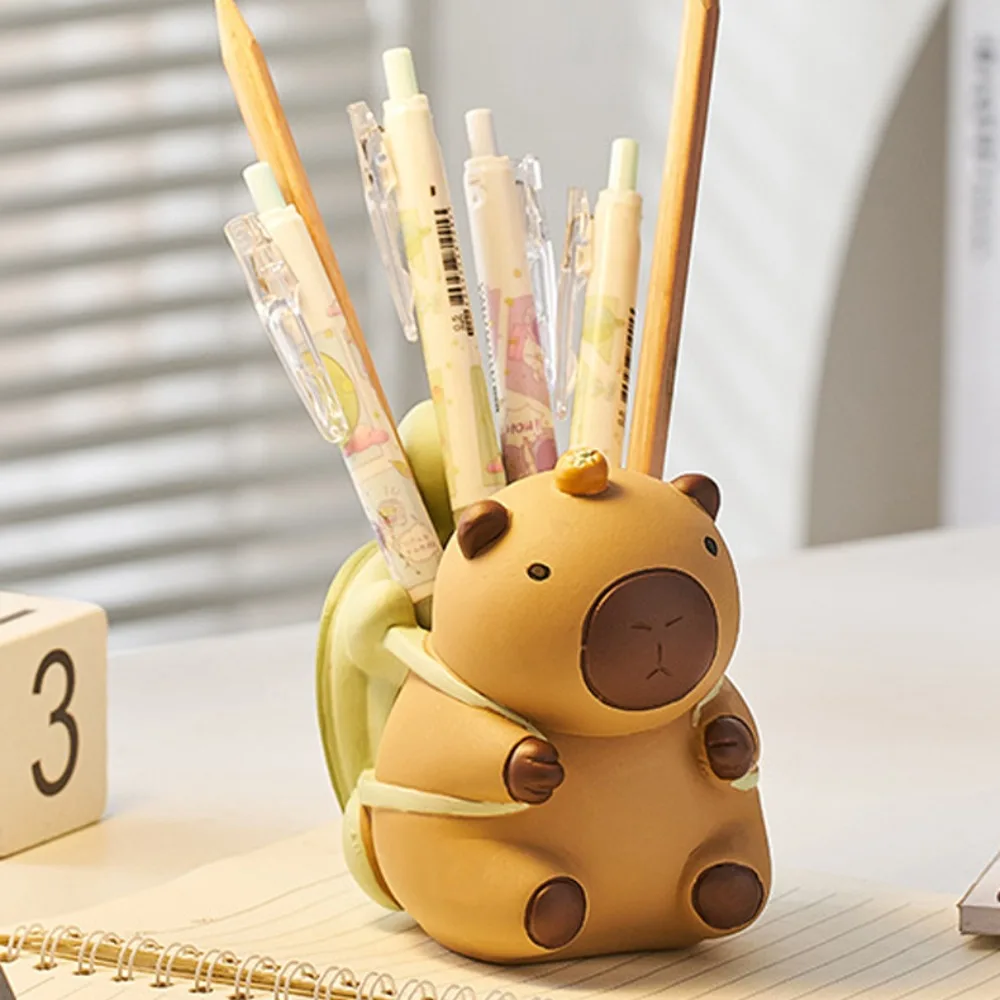 

Capybara Desk Pen Holder Ornaments Resin Craft Pencil Storage Box Creative Cartoon Stationery Organizer Home Office