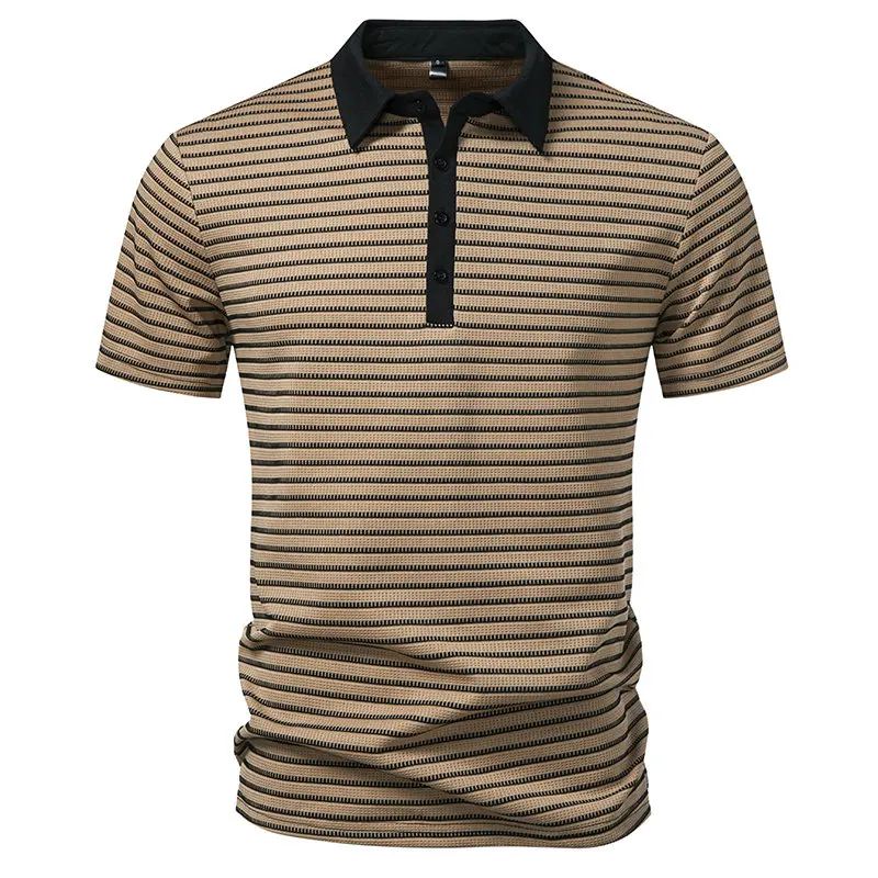 Summer Men's Striped Polo Shirts Short Sleeve Casual Breathable Lapel Collar T-Shirt Contrast Color Streetwear Basic Polos
