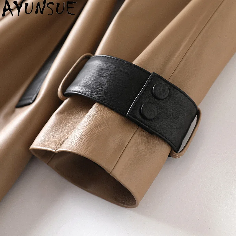 AYUNSUE 진짜 양피 정품 가죽 자켓 여성 2025 여성을위한 긴 트렌치 코트 자켓 가을 옷 새로운 Jaqueta De Couro