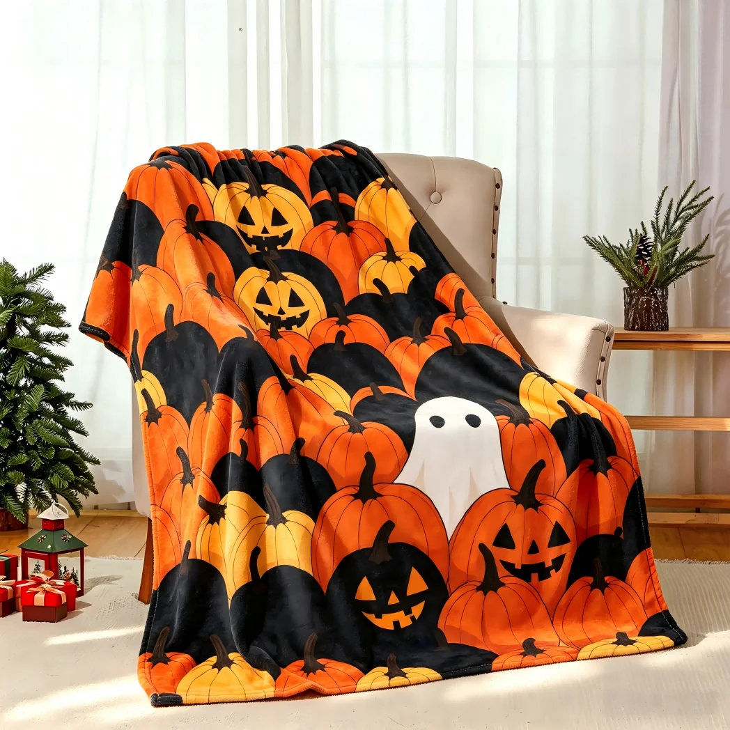 1pc Pumpkin ghost Blanket For Gifts Soft Cozy Throw Autumn Halloween X-mas Dogs Flannel Blankets Festival Gifts Four Season Use
