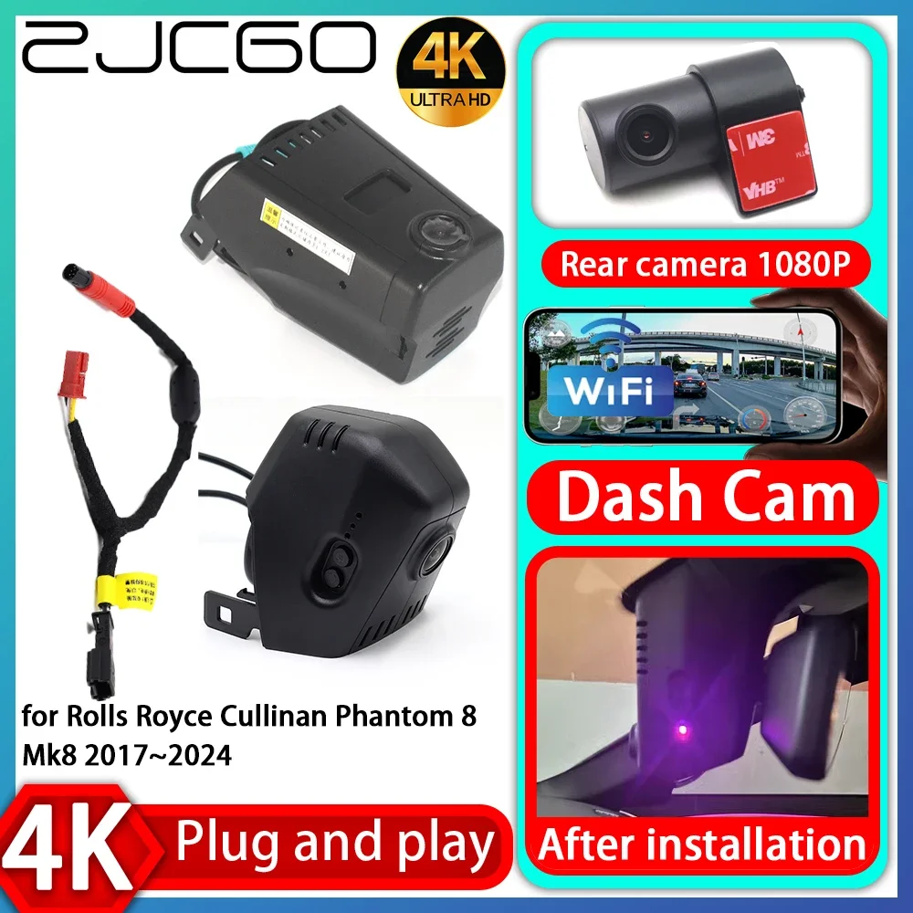 ZJCGO UHD 4K 2160P Plug and Play DVR Dash Cam UHD Video Recorder for Rolls Royce Cullinan Phantom 8 Mk8 2017~2024