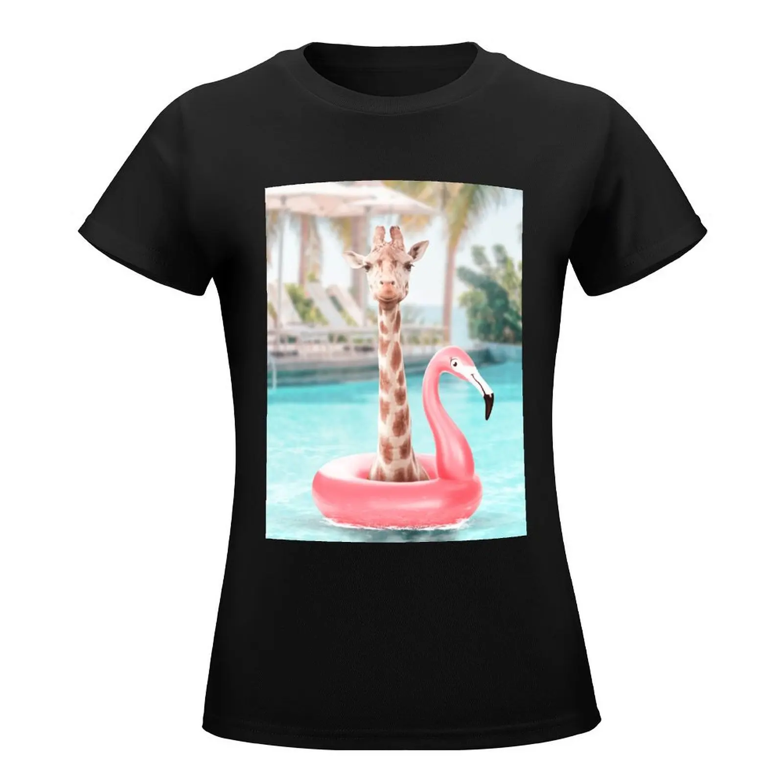 Giraffe in a swimming pool T-Shirt summer tops Aesthetic clothing T-shirt Women