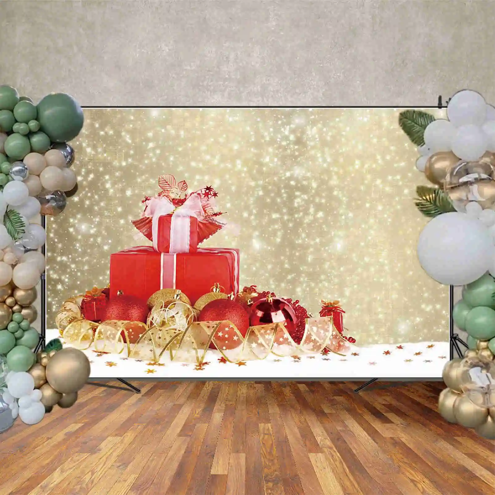 MOON.QG Snowy Christmas Background Photography Light Baubles Suspend Photocall Backdrop Children Studio Photobooth Accessories