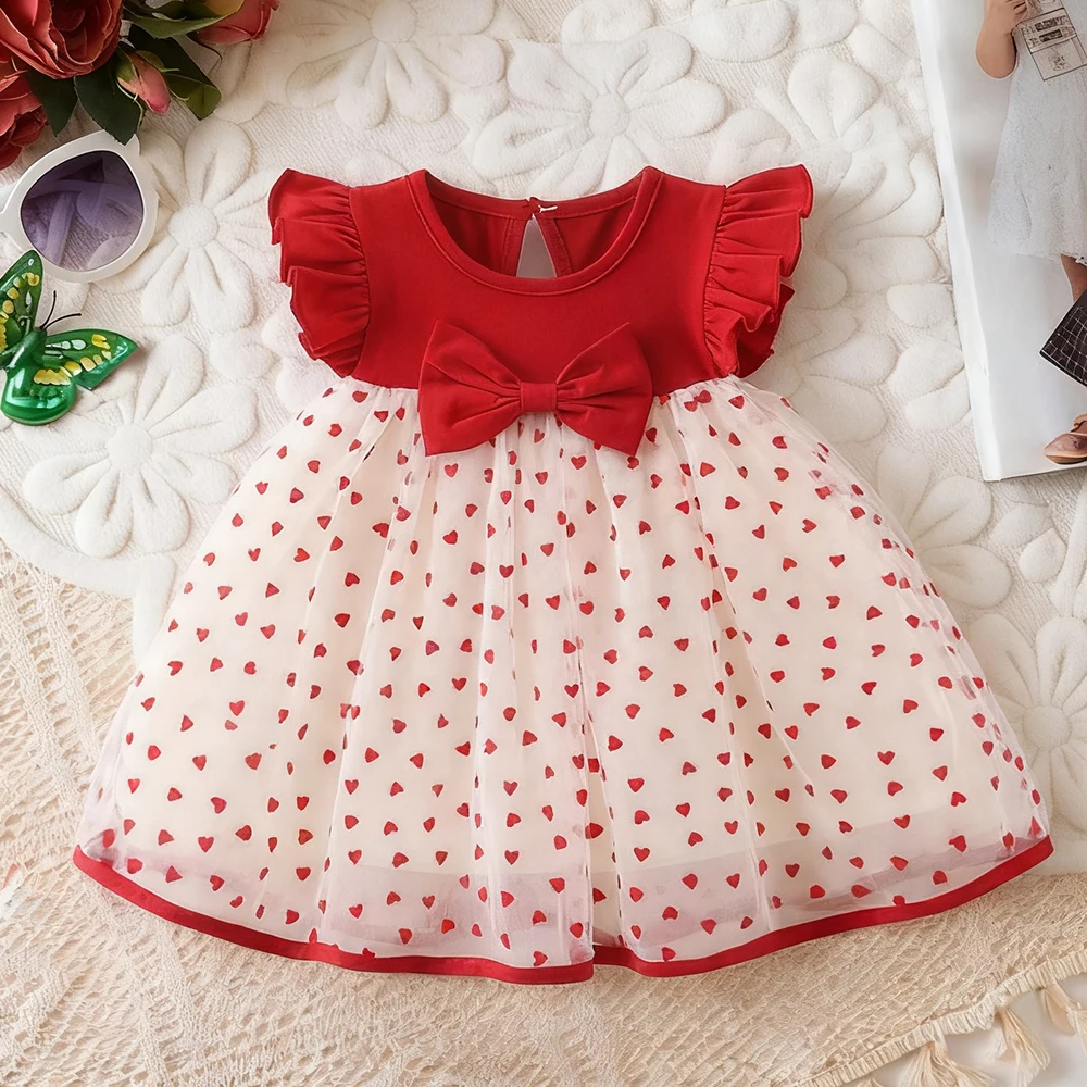 

Платье для маленьких девочек, летнее платье в горошек с пышными рукавами, платье для девочек, милое детское платье с бантом, одежда для маленьких девочек