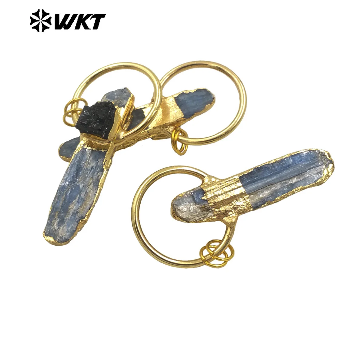 WT-P1968 New Design 2024 Vintage Bohemian Natural Raw Blue Kyanite With Black Tourmaline Lucky Jewelry Pendants