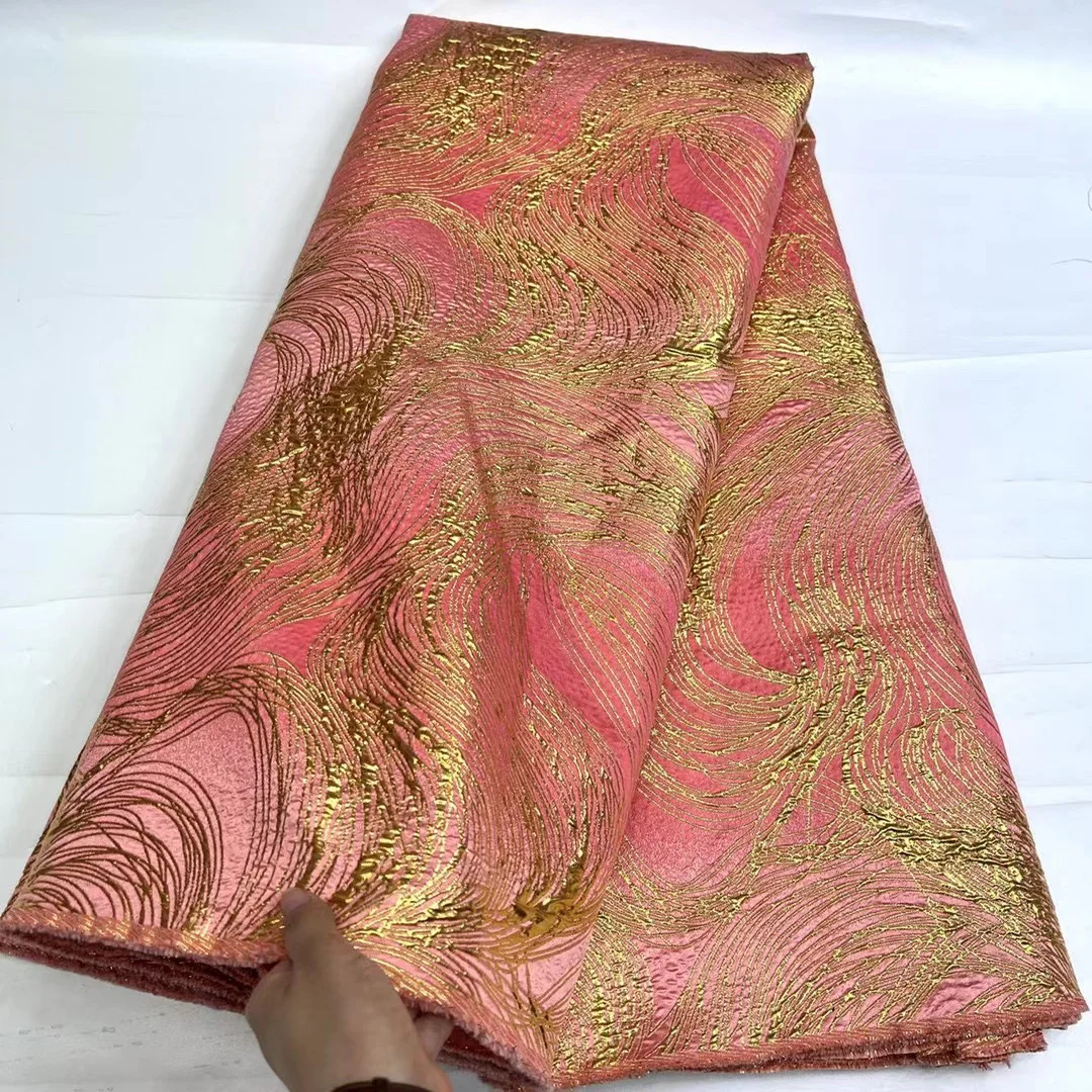 (5yards/pc) New arrival peach gold African jacquard brocade lace fabric beautiful Nigerian party lace for making dress XSJ040