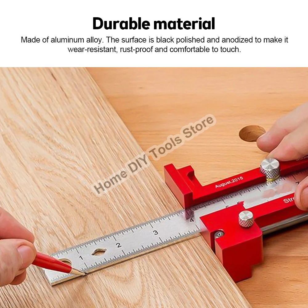 Houtbewerking Precision Pocket Ruler Slide Rule Inch en Metric T-Type Scribing Ruler Square Layout Tool met T-Track Slide Stops