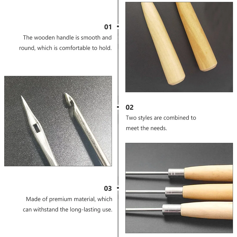 

2Pcs Hole Punch Awls Wooden Handle Stitching Tools DIY Sewing Prickers Shoe Repair Craft Supplies