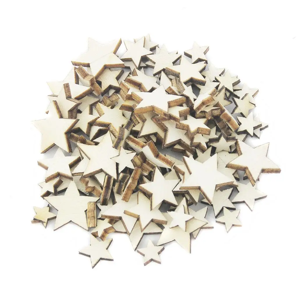 100 Pieces Wooden Mini Mixed Wood Stars Craft Cardmaking Scrapbooking Embellishment