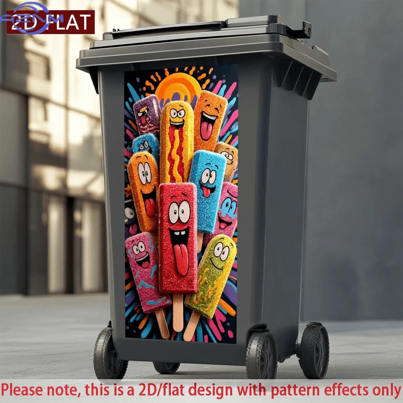 2D/FLAT-1pc Colorful Popsicle with Smiling Faces Trash Can Sticker Wall Sticker Self-Adhesive PVC Decorative Sticker High Glos