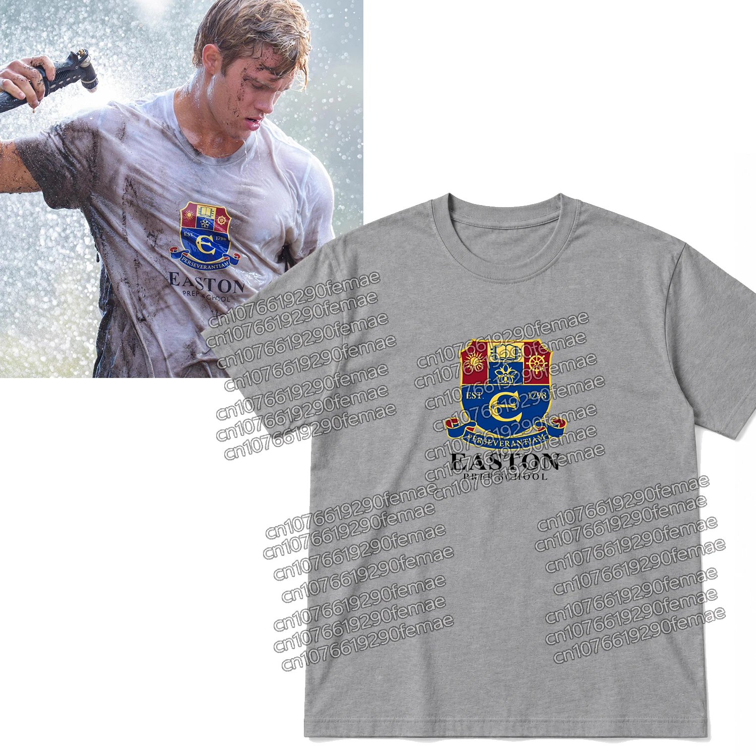 Women's Summer Cotton T-Shirt Crew Girl TV Same Style Teagan Tao Outfit EASTON PREP SCHOOL Cotton Print Sport Daily Party Top