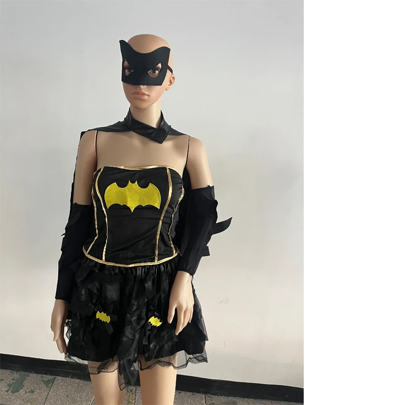 

Halloween Costume Purim Black Bat Cosplay Costume With Mask Adult Women Carnival Party Dresses