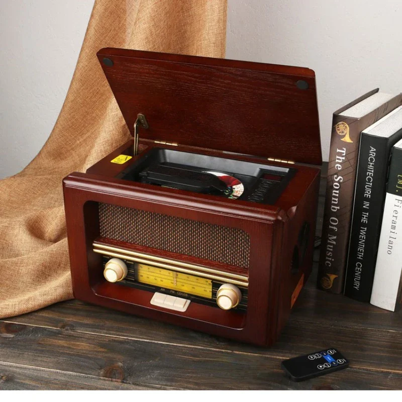 Wooden Vintage Radio Classical CD Player Gramophone CD Player Antique Bluetooth Vintage Vinyl Record Player