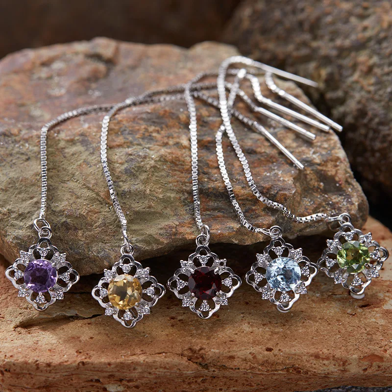 

Premium Cool SensationS925Sterling Silver18KGold Natural Colorful Gemstone Ear Thread Earrings Jewelry Niche Wholesale