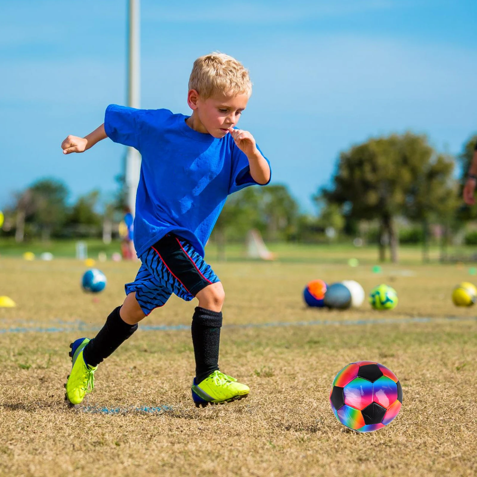 Bolas de futebol arco-íris 21,5 cm PVC Futebol inflável para crianças meninas meninos tamanho 5 brinquedos escola jardim jogar