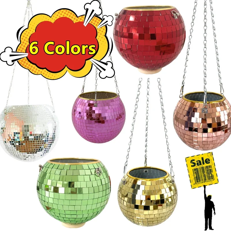 New Disco Ball Hanging Flower Pot Indoor Plants Bohemian Style Flower Planter Pots Rope Mirror Hanging Basket Garden Decor Vase
