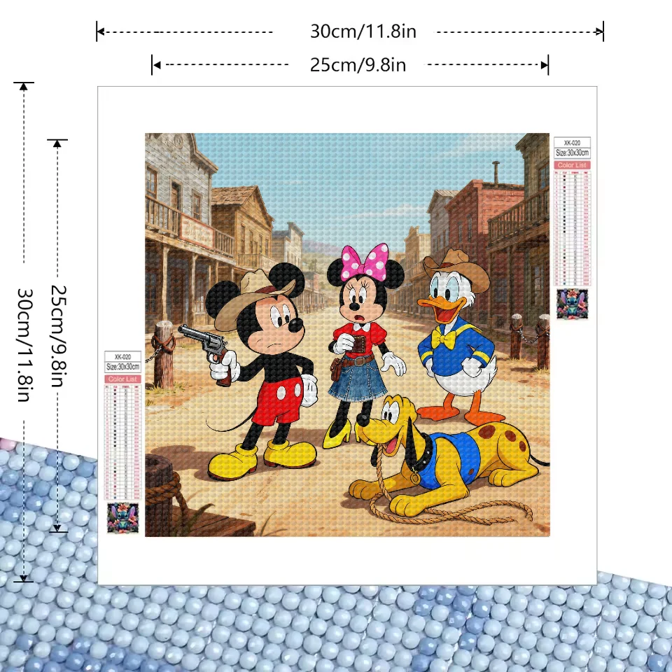 5D DIY Diamond Painting Kit, Full Drill Disney Mickey Minnie Donald Pluto Cowboy Western Theme Diamond Art, Cartoon Characters W