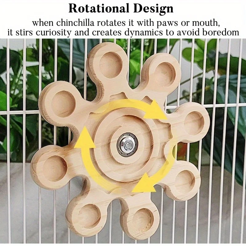 Chinchilla Wooden Rotating Chew Toy Teeth Health Interactive Spinner Hanging Cage Accessory 6.3In Squirrel Hamster Molar Toy Fun view 5