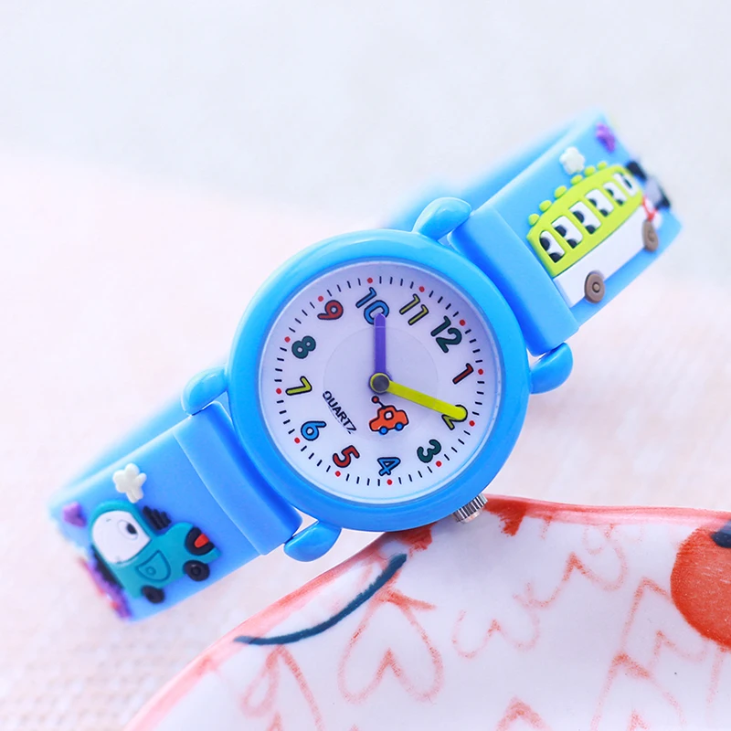 Fashion Personality Children Boys Girls Cartoon 3D School Bus Silicone Strap Watches Students Kids Car Second Hand Cool Watches