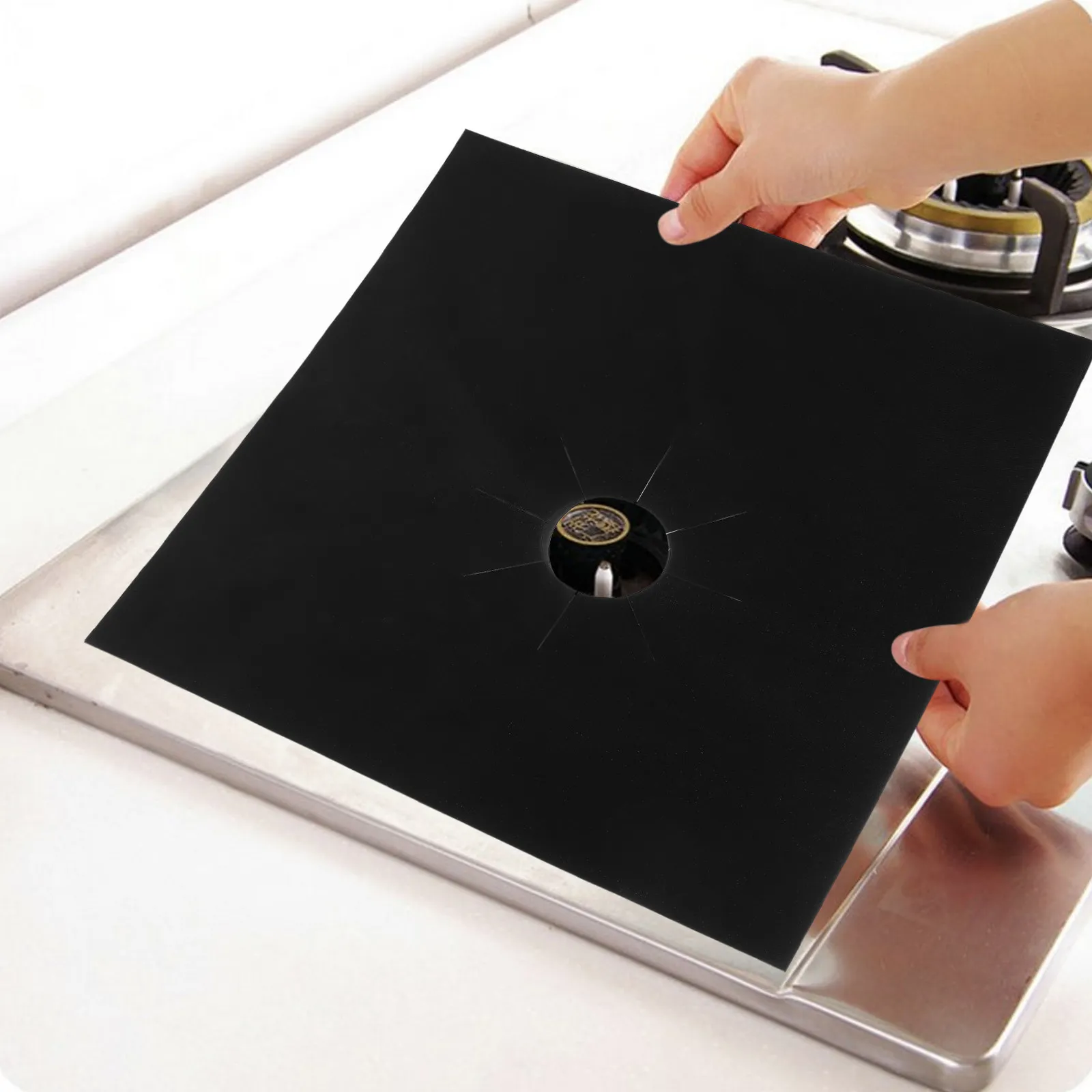 

Набор из 4 термостойких антипригарных ковриков для газовой плиты, черные, для защиты кухонной поверхности, легко моются