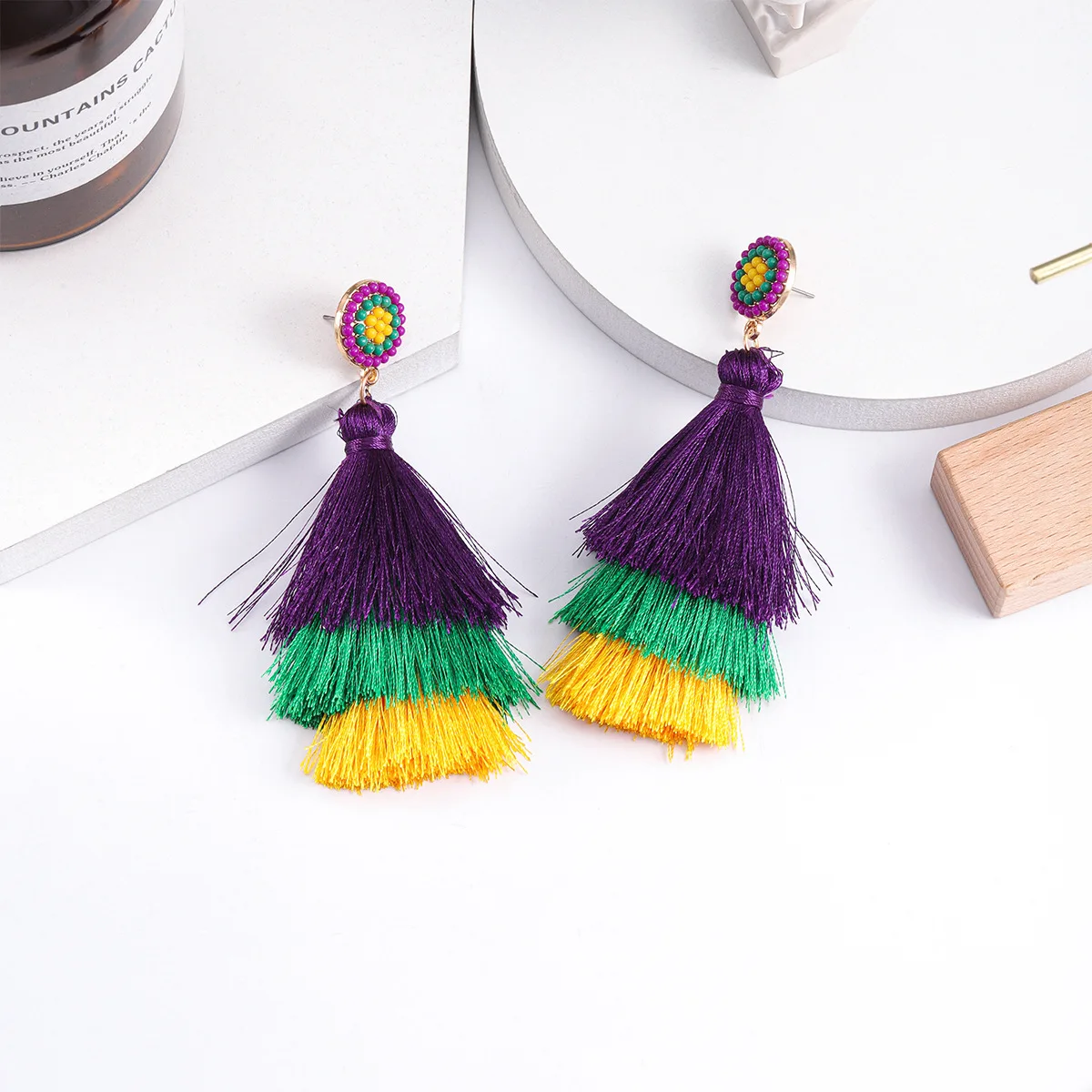 Dvacaman Bohemian Handmade Beaded Tassel Earrings,Perfect Gifts for Daily Wear and Mardi Gras Costume Party