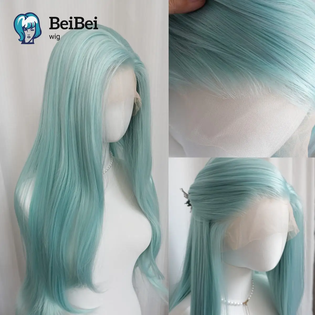 

26Inch Mint Green Synthetic Lace Wigs for Women Pre-Plucked Glueless Long Straight Heat Resistant Fiber Wigs for Cosplay Party