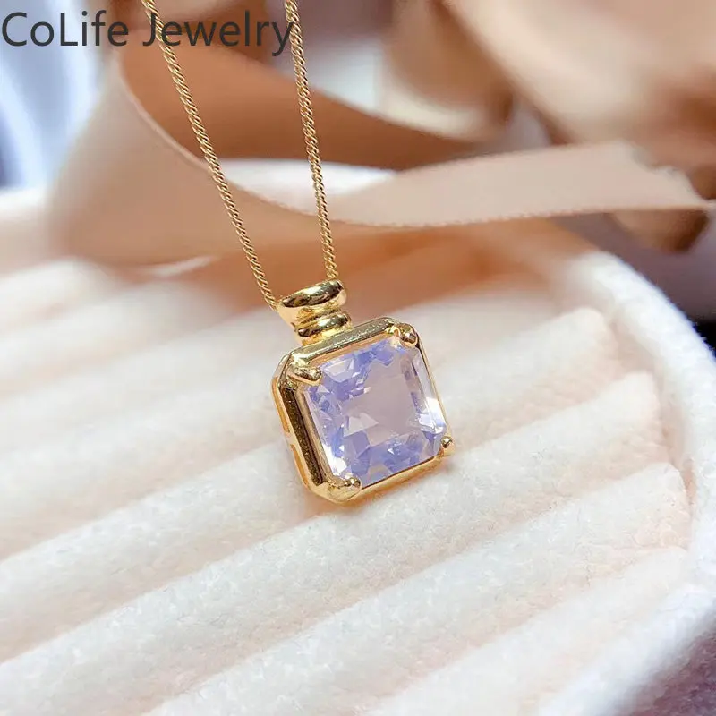 925 Silver Perfume Bottle Pendant 10mm 5ct Natural Amethyst Necklace Pendant Light Purple Amethyst Jewelry with Gold Plating