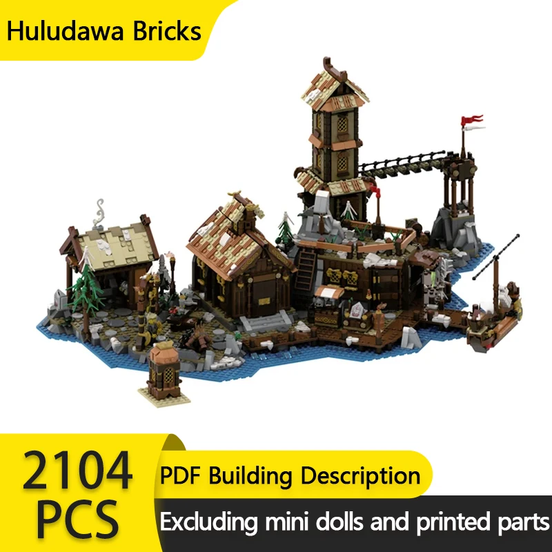 Medieval Castle Model MOC Building Bricks Viking Village Port Cabin Modular Technology Gifts Holiday Assemble Children Toys Suit