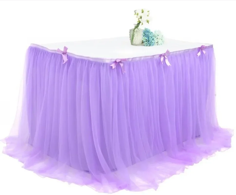 Lace Wedding Table Skirt Solid Color Birthday Party Banquet Desk Skirting Celebration Baby SHower Party Decor Mesh Gauze